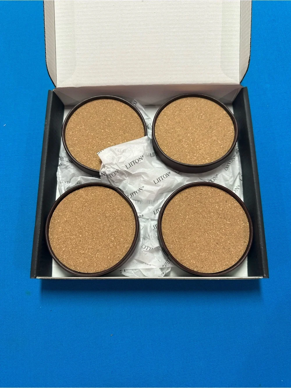 NWT Liiton Leather Stacked Drink Coaster Set - Dark Brown